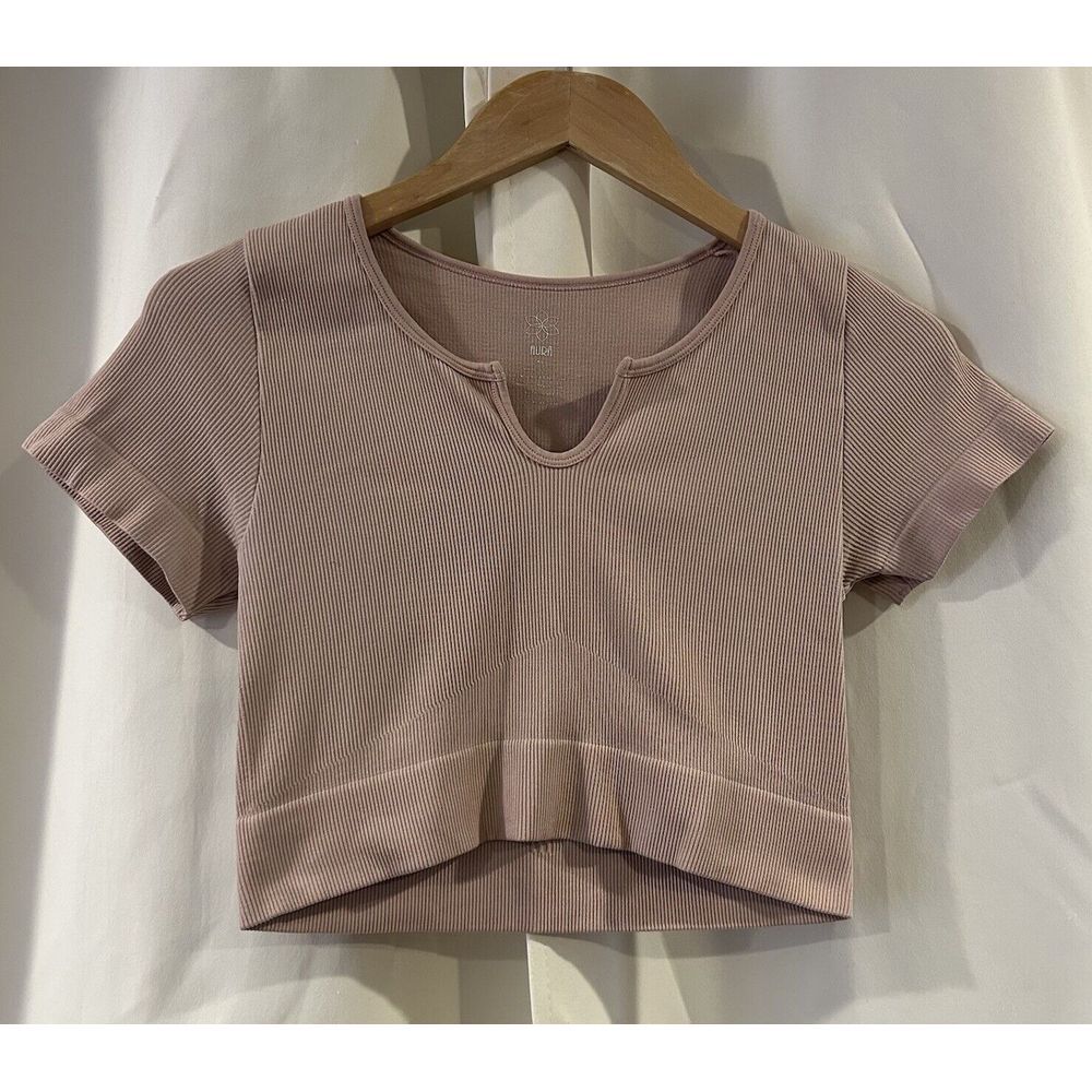 Aura Cropped Top Womens Size M Pink Short Sleeve‎ Activewear Top